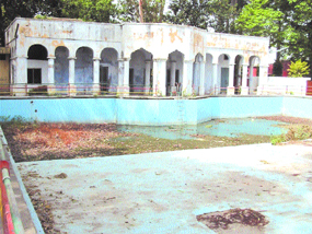A view of the historical swimming pool in a dilapidated condition at Shalimar Bagh in Kapurthala.