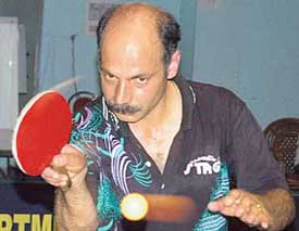 Jaswant Gangta of AG in action during the concluding day of the North Zone Inter-Audit Table Tennis Tournament in Chandigarh on Friday